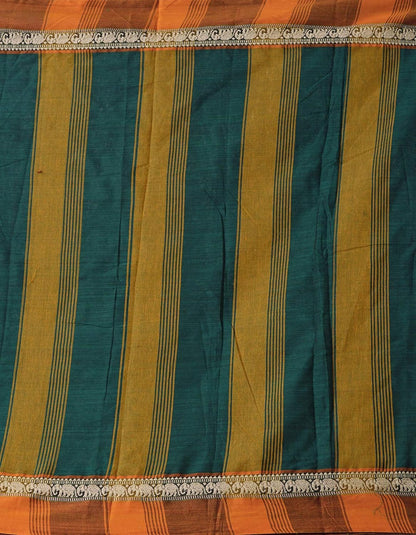 Pure Handloom Narayanpet Cotton Saree With Blouse Piece And Tassels From The Weavers Of Andhra Pradesh(Green+Free Size) For Women