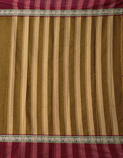 Narayanpet Handloom Cotton Saree With Weaving And Blouse Piece (Brown+Free Size) For Women