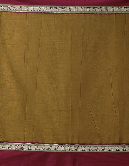 Narayanpet Handloom Cotton Saree With Weaving And Blouse Piece (Brown+Free Size) For Women