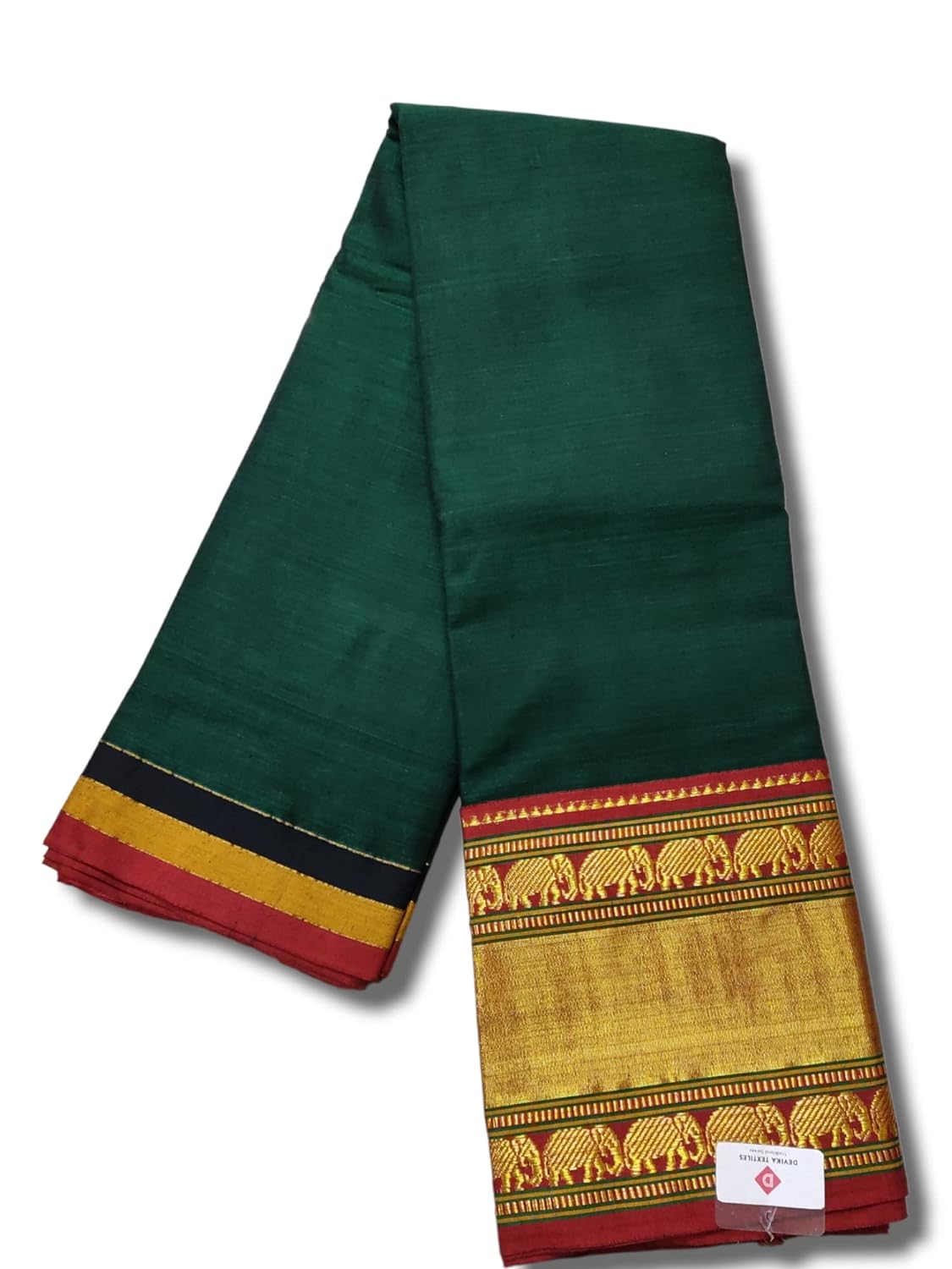 Narayanpet Pure Cotton Elephant Border Handloom Saree With Running Blouse Piece Big Elephant Border (Green) For Women