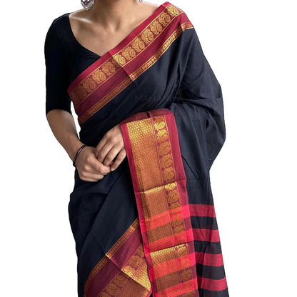 Narayanpeth Cotton Sarees Black For Women