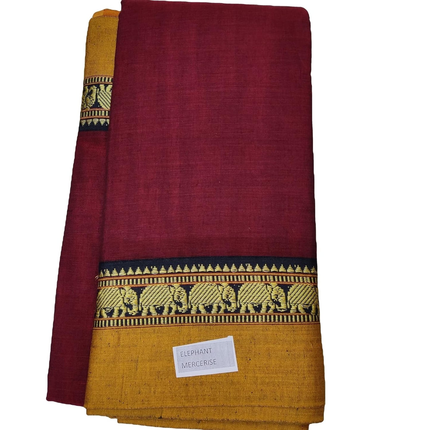Elephant Border Treditional Handloom Pure Masarised Cotton Saree With Running Blouse Piece For Women