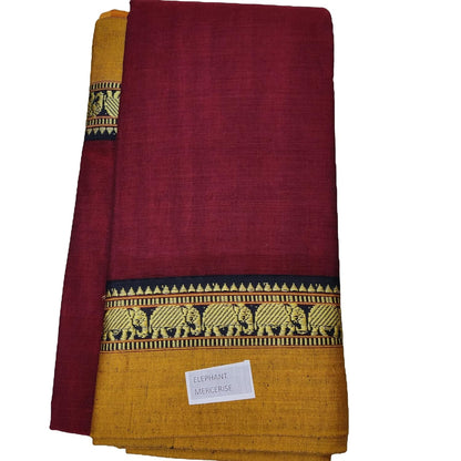 Elephant Border Treditional Handloom Pure Masarised Cotton Saree With Running Blouse Piece For Women