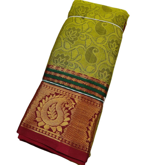 Narayanpet Cotton Saree Without Blouse Piece (Lite Mehandi) For Women