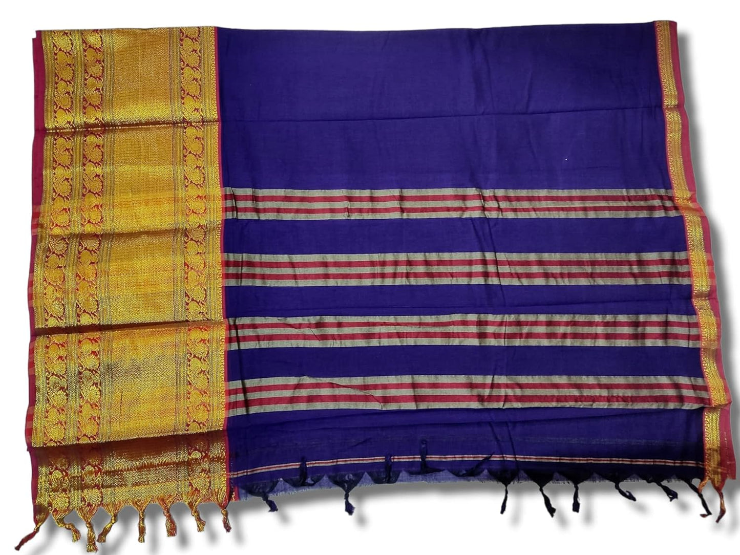 Tri Peacock Narayanpet Pure Cotton Saree With Running Blouse Piece (Jambla) For Women