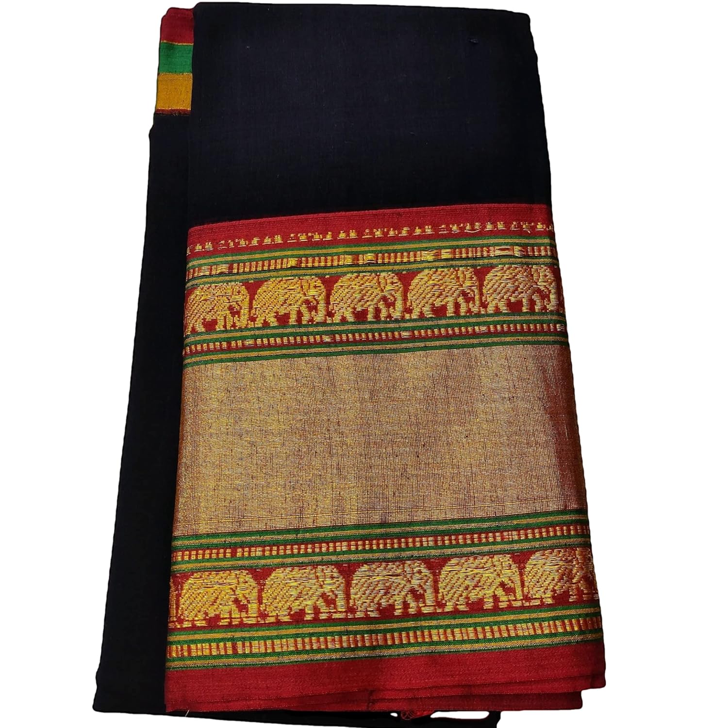 Narayanpet Pure Cotton Elephant Border Saree With Running Blouse Piece For Women