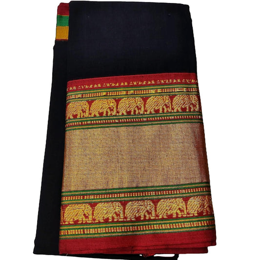 Narayanpet Pure Cotton Elephant Border Saree With Running Blouse Piece For Women