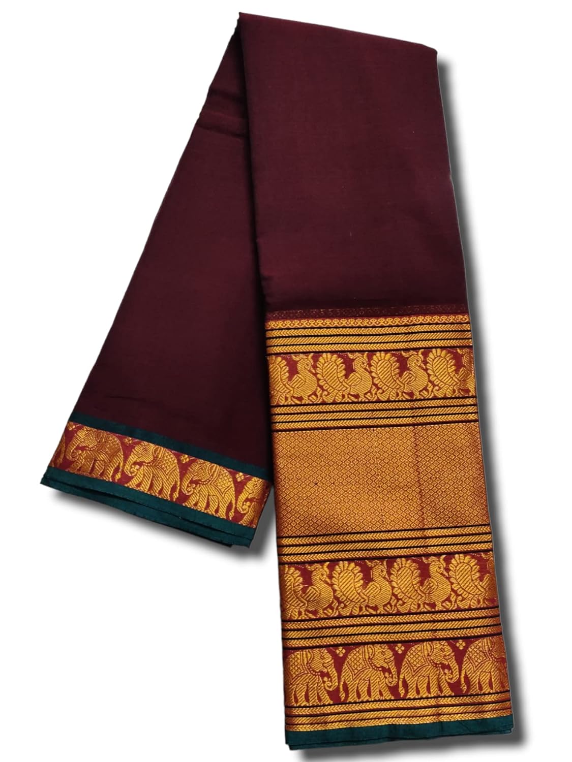 Narayanpet Pure Handloom Cotton Big Border Saree With Running Blouse Piece (Maroon By Green) For Women