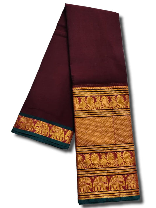 Narayanpet Pure Handloom Cotton Big Border Saree With Running Blouse Piece (Maroon By Green) For Women