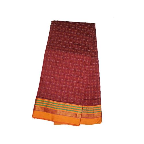 Neyge Women Irkal Ilkal Traditional Handwoven Cotton Silk Star Pattern Satin Jari Border Saree Stripe Pallu (Maroon)