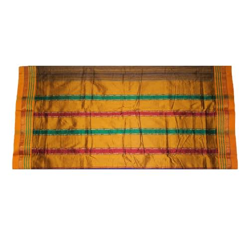 Neyge Women Irkal Ilkal Traditional Handwoven Cotton Silk Star Pattern Satin Jari Border Saree Stripe Pallu (Maroon)