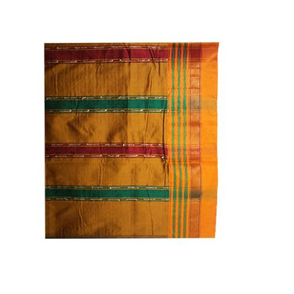 Neyge Women Irkal Ilkal Traditional Handwoven Cotton Silk Star Pattern Satin Jari Border Saree Stripe Pallu (Maroon)