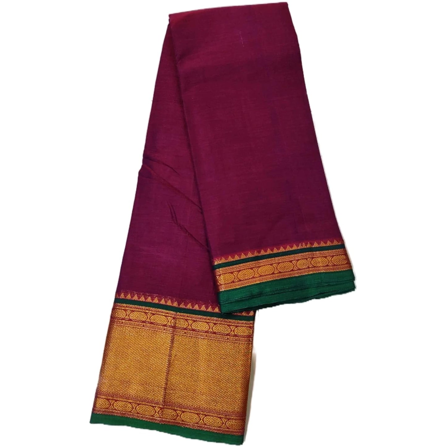 Narayanpet Handloom Pure Masarised Cotton Saree With Running Blouse Piece (Tanushri Bottle Green+Red Border) For Women