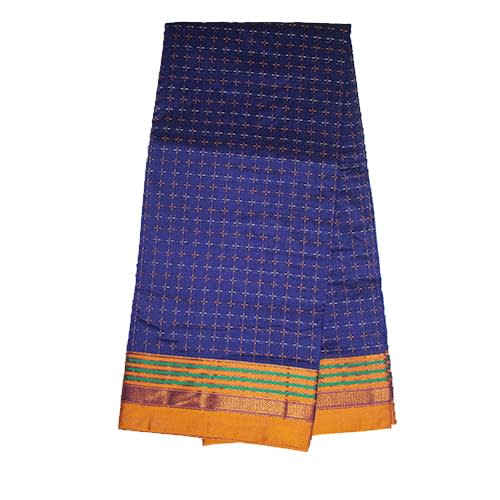 Neyge Women Irkal Ilkal Traditional Handwoven Cotton Silk Star Pattern Satin Jari Border Saree Stripe Pallu (Royal Blue)