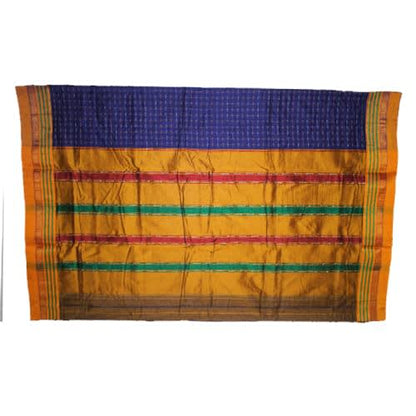 Neyge Women Irkal Ilkal Traditional Handwoven Cotton Silk Star Pattern Satin Jari Border Saree Stripe Pallu (Royal Blue)
