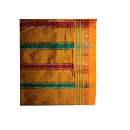 Neyge Women Irkal Ilkal Traditional Handwoven Cotton Silk Star Pattern Satin Jari Border Saree Stripe Pallu (Royal Blue)