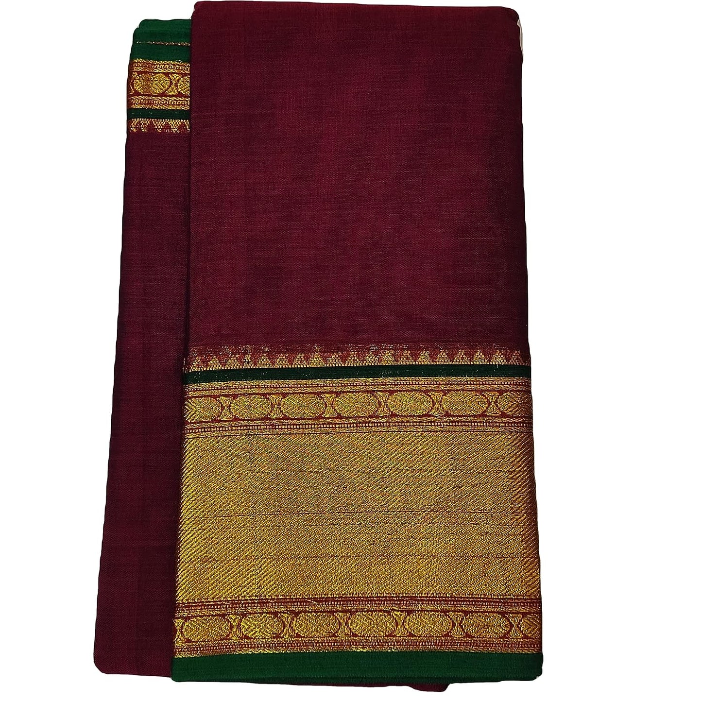Handloom Pure Masarised Cotton Saree With Running Blouse Piece (Maroon+Green Border) For Women