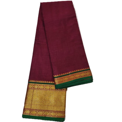 Handloom Pure Masarised Cotton Saree With Running Blouse Piece (Maroon+Green Border) For Women