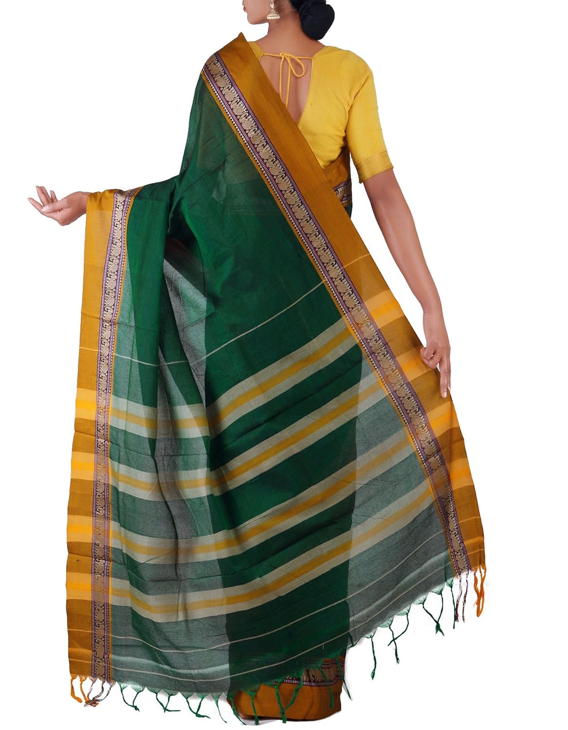 Green Pure Handloom Narayanpet Cotton Plain Saree For Women