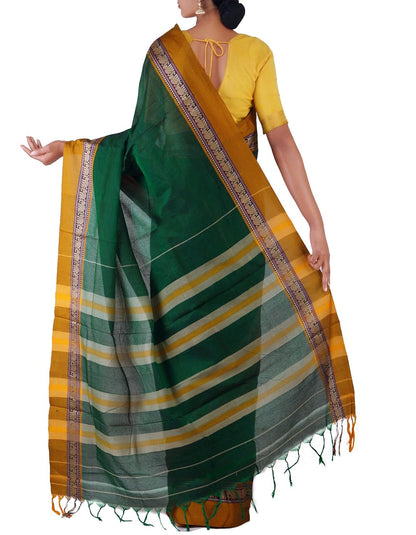 Green Pure Handloom Narayanpet Cotton Plain Saree For Women