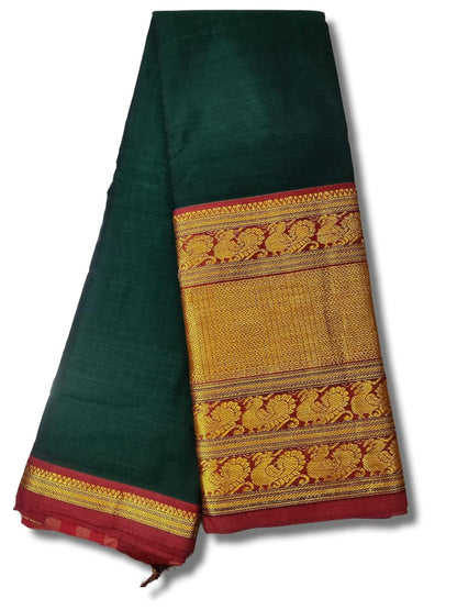 Narayanpet Cotton Saree With Blouse Piece (Dt_Np_Tri_Green(Red Border) For Women