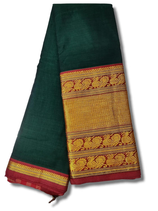 Narayanpet Cotton Saree With Blouse Piece (Dt_Np_Tri_Green(Red Border) For Women