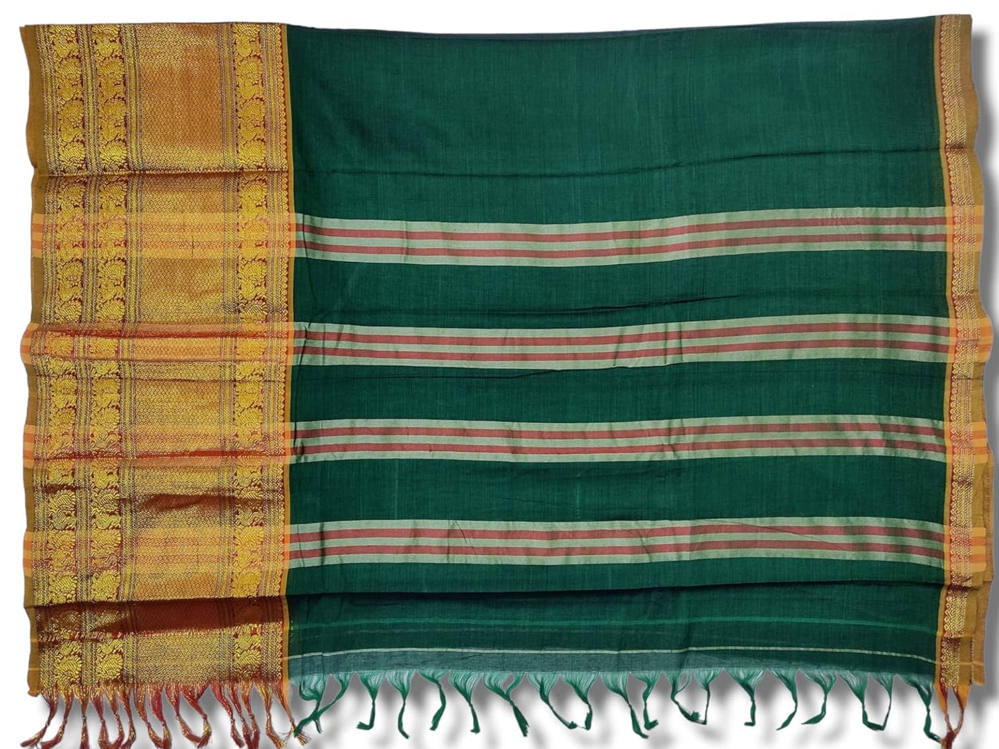 Narayanpet Cotton Saree With Blouse Piece (Dt_Np_Tri_Green(Red Border) For Women