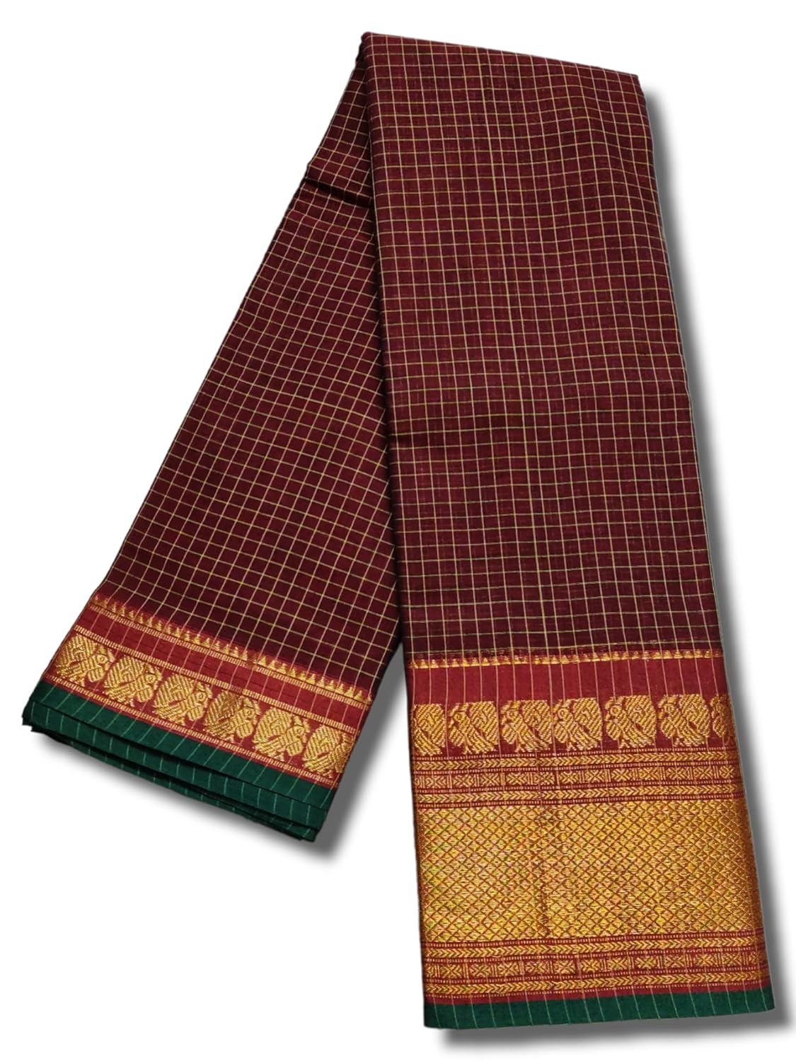 Women'S Narayanpet Checks Cotton Saree With Running Blouse Piece (Maroon)