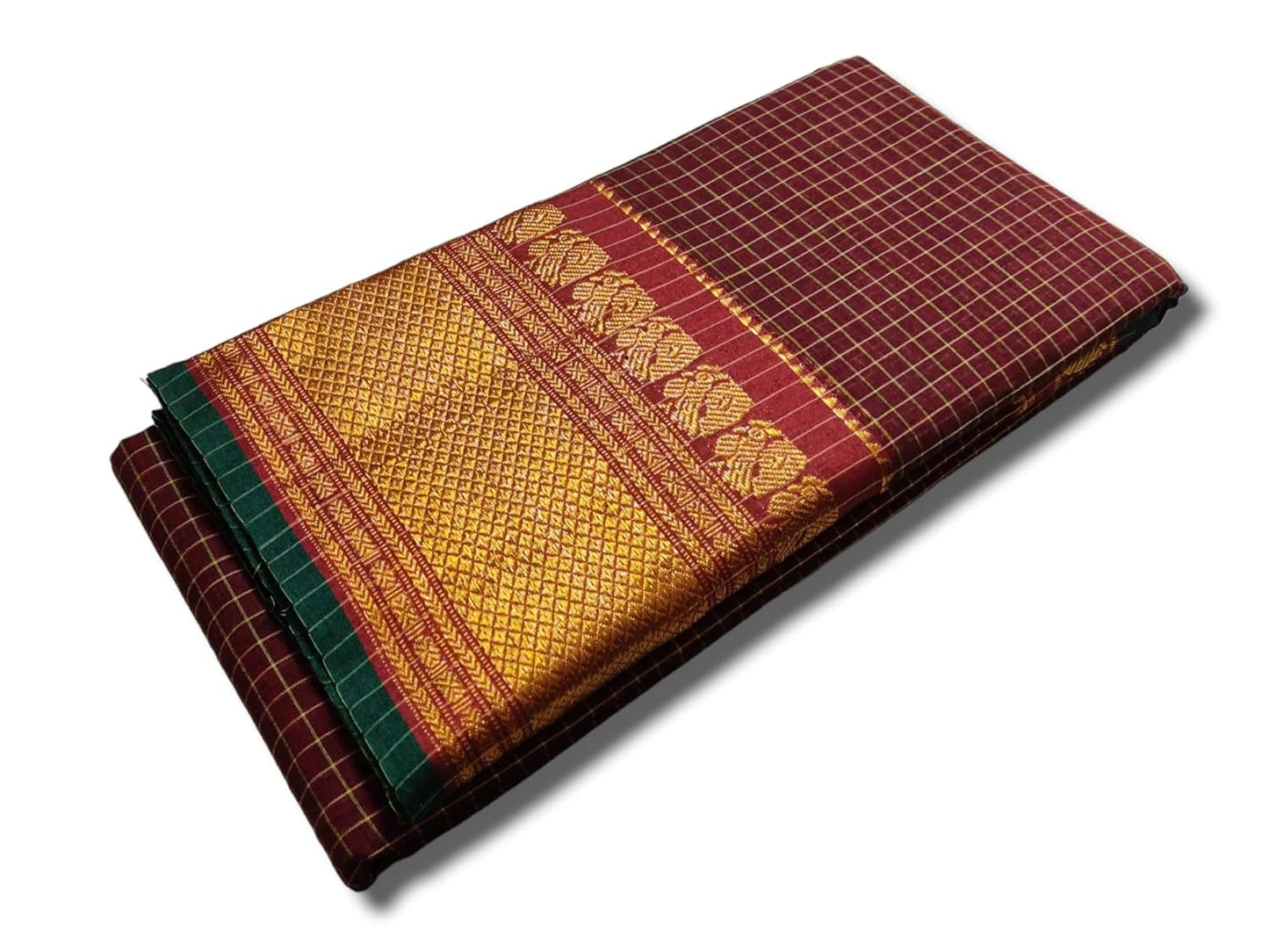 Women'S Narayanpet Checks Cotton Saree With Running Blouse Piece (Maroon)