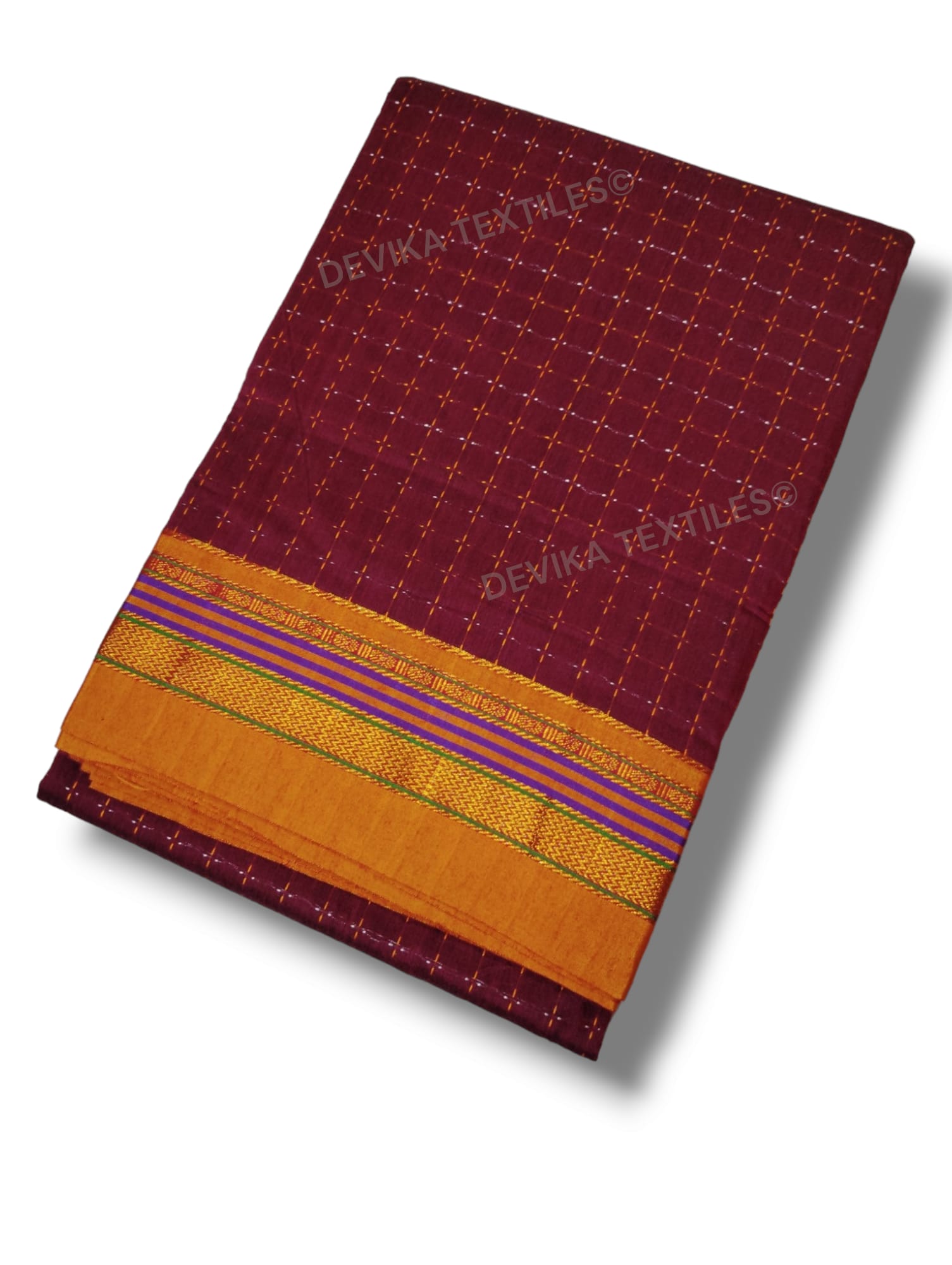 Maroon Cottonsilk Ilkal starplus pattern saree with running blouse piece