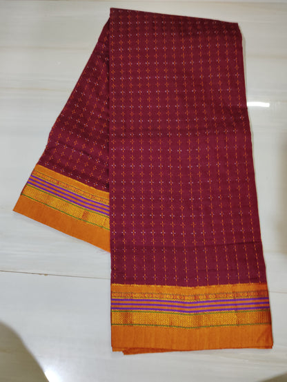 Maroon Cottonsilk Ilkal starplus pattern saree with running blouse piece