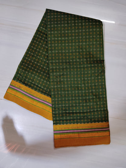 Mehandi Cottonsilk Ilkal starplus pattern saree with running blouse piece