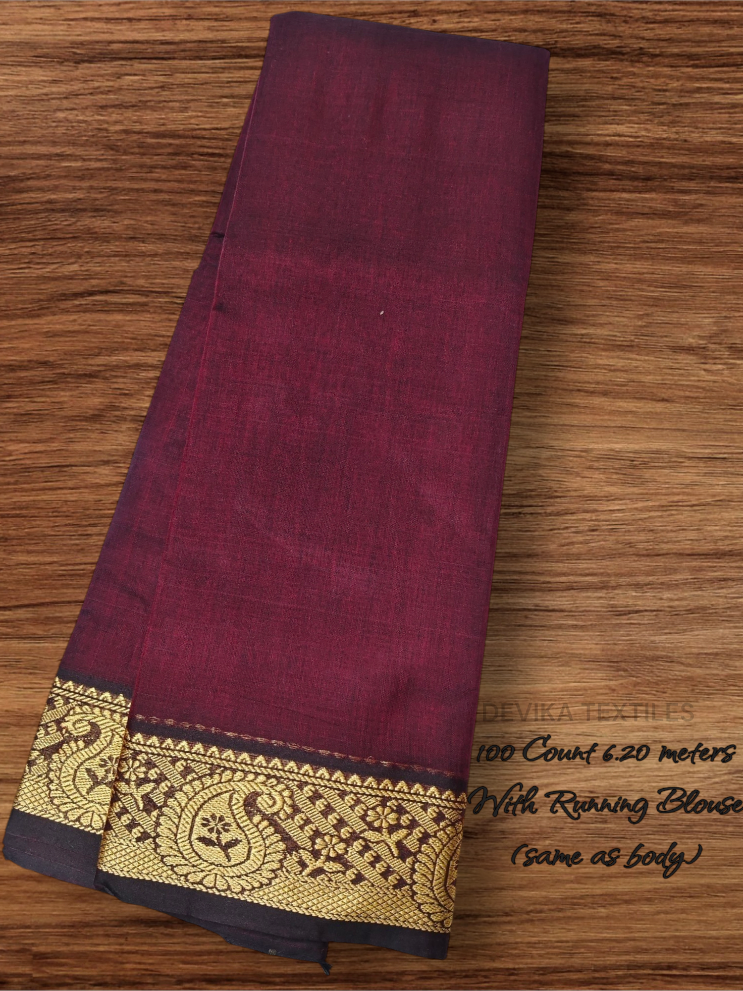 Dark Maroon  Narayanpet Pure Cotton  saree with Running Blouse (Same as saree)