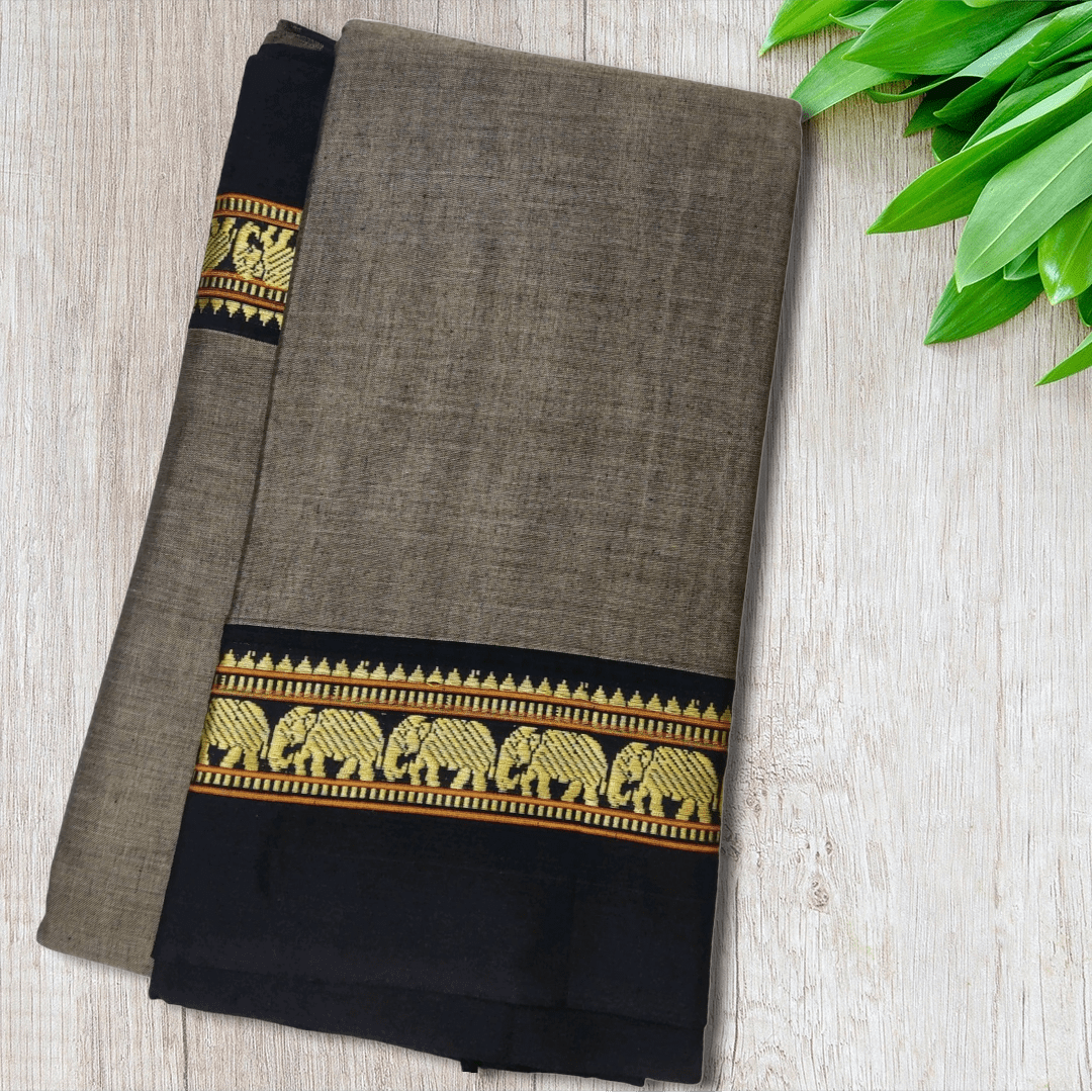 Narayanpet Pure Cotton Saree With Running Blouse Piece (Charcoal Grey) For Women