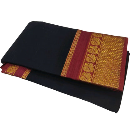 Black  Narayanpet Pure Handloom Cotton Sarees with Running blouse piece (Black)