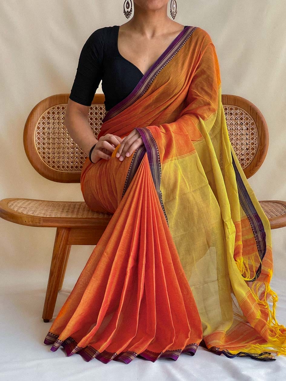 Deep Gold Ashwini Narayanpeth Pure Cotton saree with Running blouse piece (Same as saree)