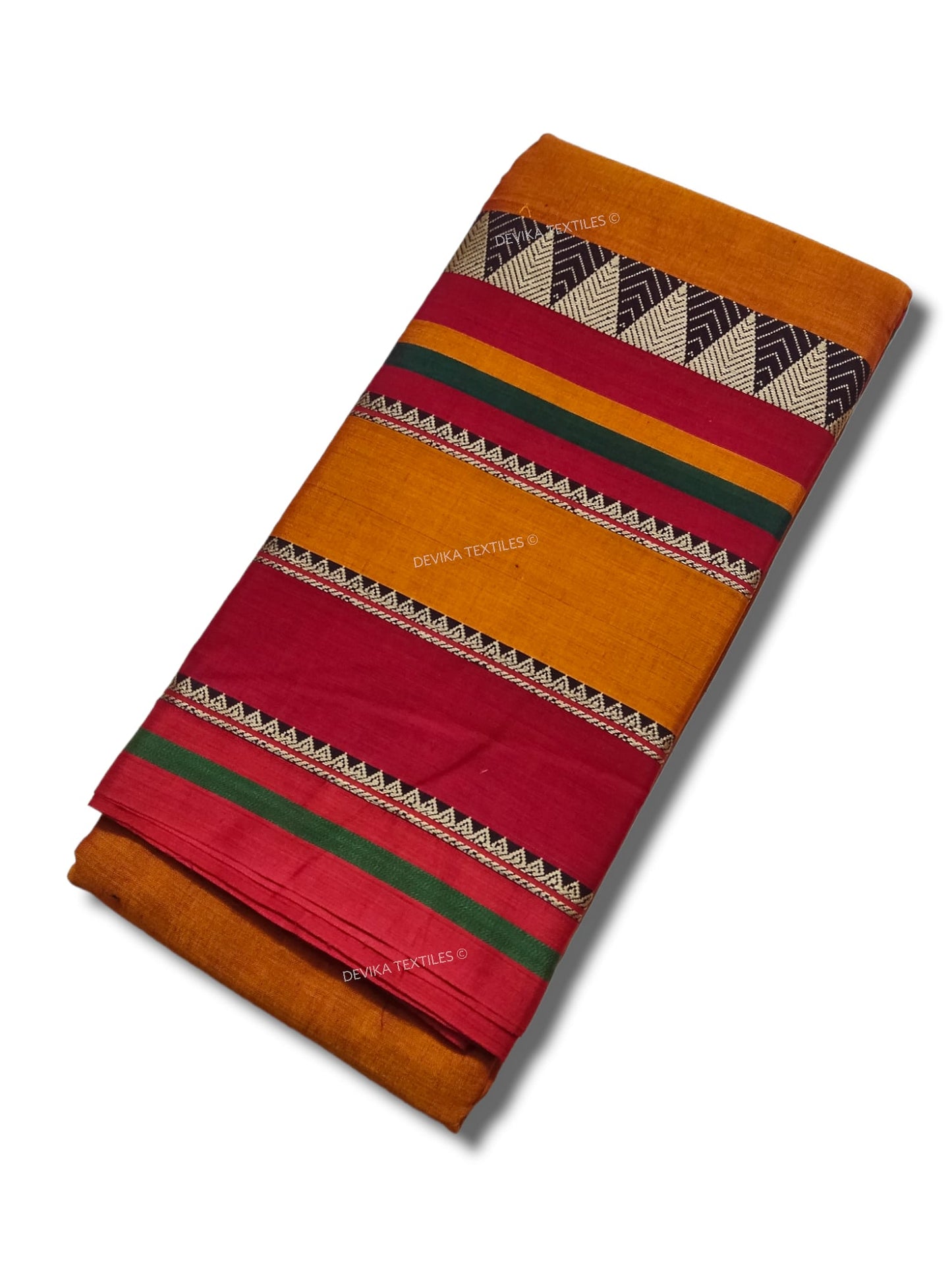 Deep Gold Rangoli Border Narayanpet Pure Handloom Cotton Sarees with Running blouse piece