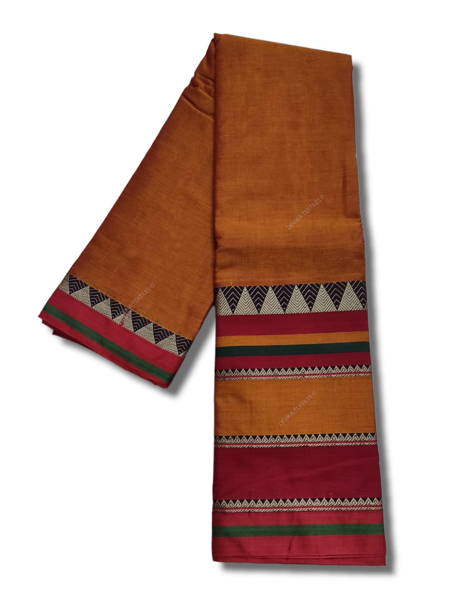 Deep Gold Rangoli Border Narayanpet Pure Handloom Cotton Sarees with Running blouse piece