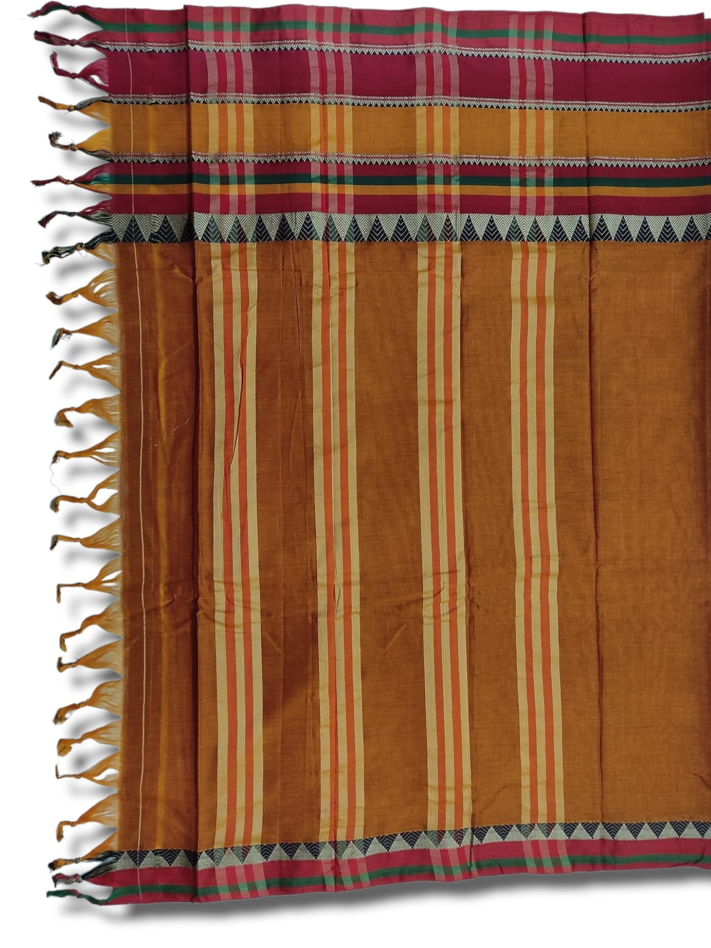 Deep Gold Rangoli Border Narayanpet Pure Handloom Cotton Sarees with Running blouse piece