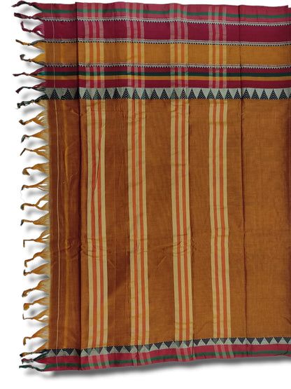 Deep Gold Rangoli Border Narayanpet Pure Handloom Cotton Sarees with Running blouse piece