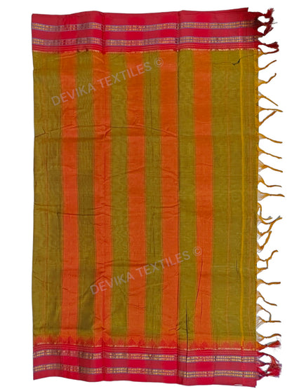 Double Shaded Brown Sanvi Narayanpeth Pure Handloom Cotton Saree With Running Blouse Piece(Same As saree)
