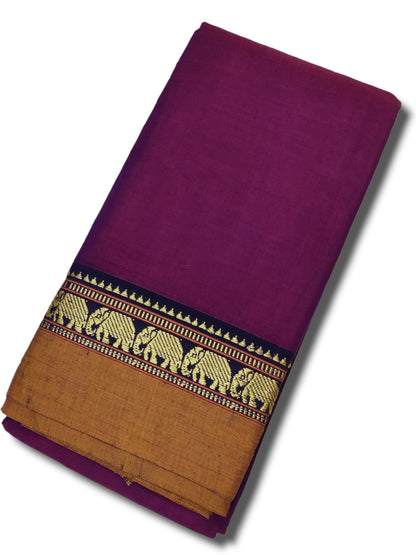 Double Shaded Elephant Border Narayanpet Pure Handloom Cotton Saree(red+Voilet)