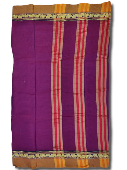 Double Shaded Elephant Border Narayanpet Pure Handloom Cotton Saree(red+Voilet)