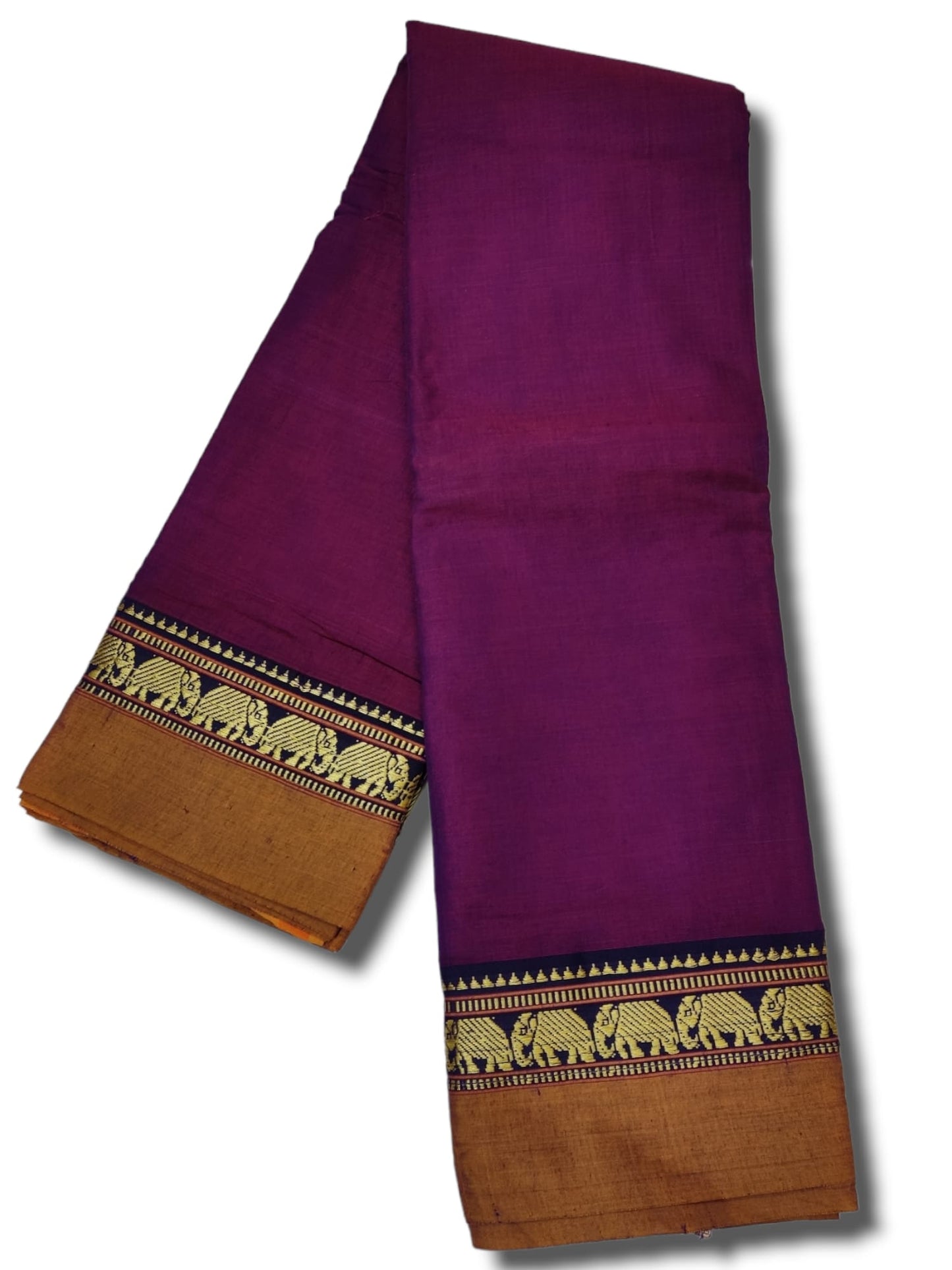 Double Shaded Elephant Border Narayanpet Pure Handloom Cotton Saree(red+Voilet)