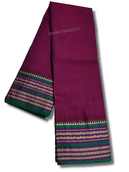 Double Shaded Magenta Orissa Border Narayanpet Pure Handloom Cotton Sarees with Running blouse piece