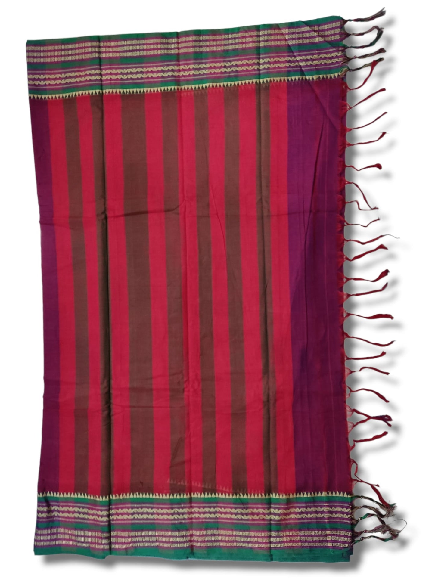 Double Shaded Magenta Orissa Border Narayanpet Pure Handloom Cotton Sarees with Running blouse piece