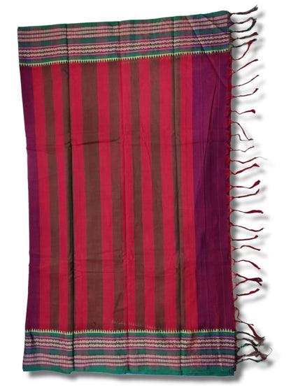Double Shaded Magenta Orissa Border Narayanpet Pure Handloom Cotton Sarees with Running blouse piece