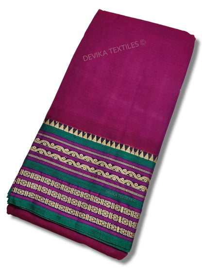 Double Shaded Magenta Orissa Border Narayanpet Pure Handloom Cotton Sarees with Running blouse piece