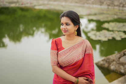 Dual Shaded Orangish Pink Madhuri Narayanpet Pure Cotton Saree