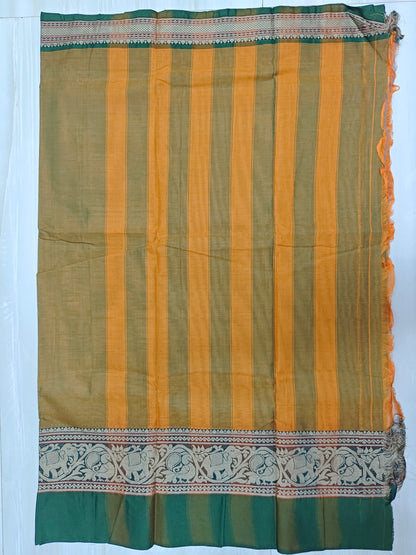 Dual Tone Mehandi Tanvi Thread Border Narayanpeth Pure Handloom Cotton saree with Running blouse piece (Same As Saree)